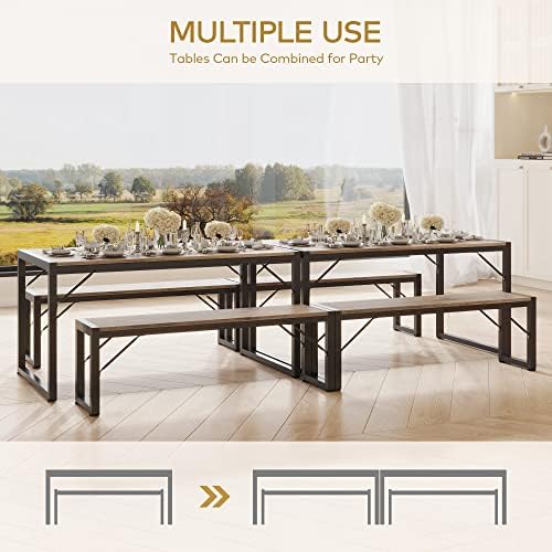 Gizoon 45.5" Dining Table Set for 4, Kitchen Table with 2 Benches Grey - Image 6