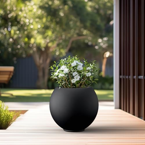 Kante Accent Round Sphere Black Concrete Planter 19.3" Dia, Outdoor - Image 5