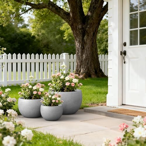 Kante Set of 3 Pale Gray Concrete Bowl Planters 20" 15.7" 11.8" Dia - Image 4