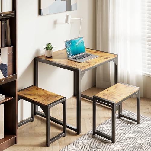 Gizoon Square Dining Table Set for 2, Kitchen Table with 2 Benches Retro - Image 4