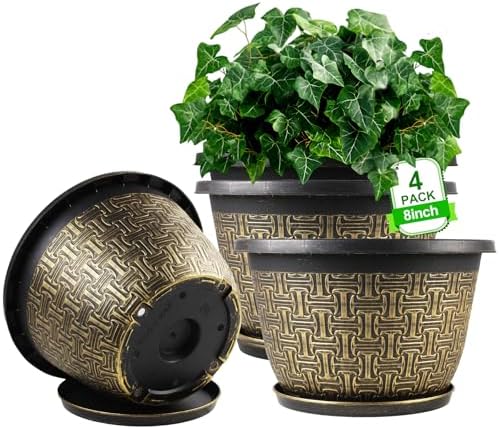 Nooulap 8 Inch Plant Pots, 4 Pack Flower Pot Outdoor by Nooulap