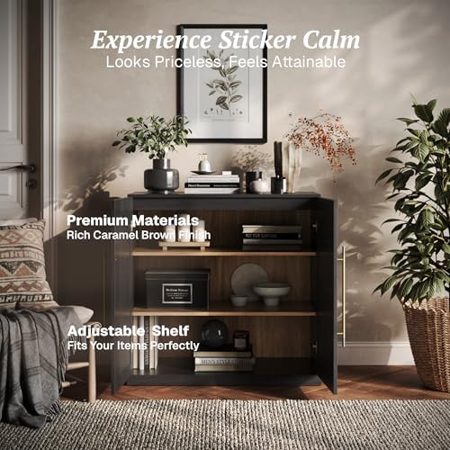 BELLEZE Jagger Sideboard Buffet Cabinet - Ebony - Image 4