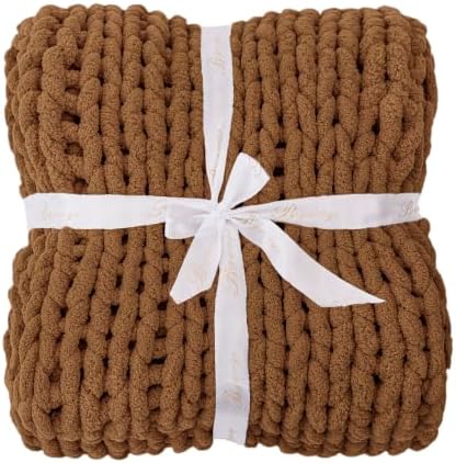 Bigacogo Chunky Knit Throw Blanket for Couch, 51x63 inches, Caramel - Image 7