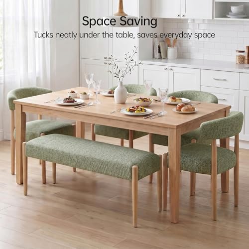 VKNOW Upholstered Dining Room Set for 6, Mid-Century Modern Dining Chairs Set of 4 and Dining Bench with Rubberwood Legs, for Dining Room, Living Room, Kitchen, Green - Image 6
