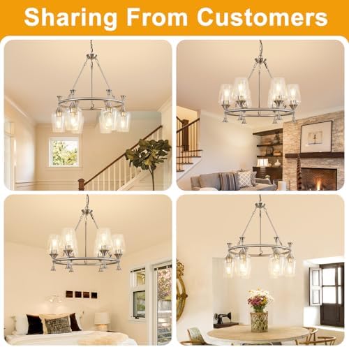 25" Modern Chandelier for Dining Room, No Assembly Required 6-Light Brushed Nickel Dining Room Light Fixture Over Table, Industrial Hanging Pendant Lights Fixture for Kitchen Island Foyer Entryway - Image 3