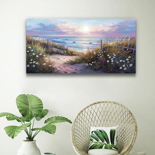 hyidecorart Canvas Wall Art For Living Room Wall DecorFor Bedroom Flower Beach Scenery Wall Painting Blue Ocean Pictures Artwork Office Decor Modern Framed Posters Home Decorations 20"X40" - Image 5