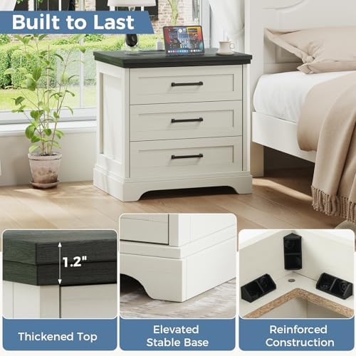 DUMOS Farmhouse Nightstand Set of 2 with Charging Station & USB Ports - Image 6