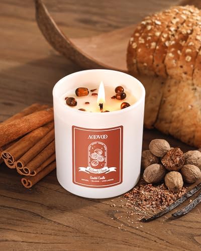 AOOVOO Nutmeg Beans Scented Candles for Women - Aromatherapy Candle with Crystals Inside, 10oz Soy Candles for Home Scented, Birthday Gifts Valentines Day Candle for Women Mom - Image 3