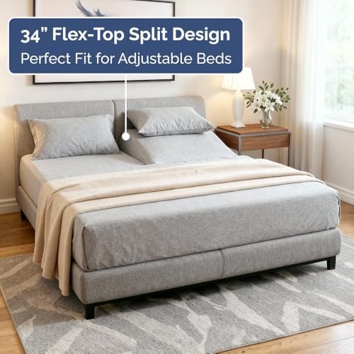 Flex Top Split Head King 4 Piece Sheet Set - Ultra-Soft - Heathered Grey - Image 4