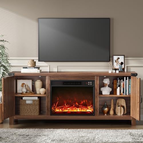 YESHOMY 58 Inch Fireplace TV Stand for TVs up to 65 Inch, Brown - Image 3