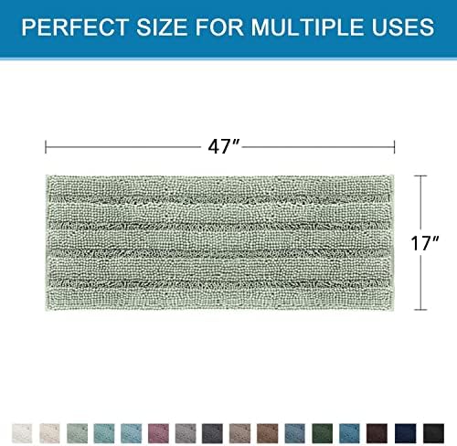 H.VERSAILTEX Bath Rugs for Bathroom Non Slip Bath Mats Extra Thick Chenille Striped Bath Rug Runners 47" x 17" Absorbent Fluffy Soft Shaggy Mats Dry Fast Plush Area Carpet for Bath Room - Sage - Image 2