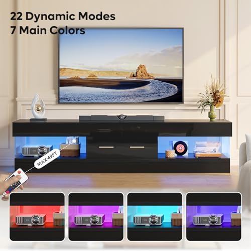 Bestier 67" Modern TV Stand for 75 Inch TV, LED Entertainment Center, Black - Image 3