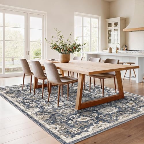 Amada 5x7 Washable Area Rug for Living Room, Blue/Brown, Vintage Pattern - Image 3