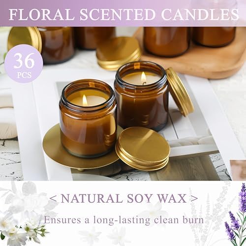 ACITHGL 36 Pcs 4oz Mini Mason Jar Candles Small Scented Candles Bulk Aromatherapy Ideal Souvenir Favors for Wedding Birthday Party (Freesia, Lavender, Jasmine, Amber) - Image 4