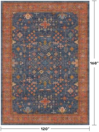 Boho Navy Blue 10x14 Area Rug for Living Room, Extra Large Dining Room Rugs for Under Table, Soft Low Pile Carpet for Bedroom - Vintage Floral Rug, Non-Slip & Stain Resistance (10x14 Navy Blue) - Image 2