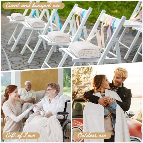 Buryeah 12 Pcs Flannel Blankets Bulk,Fall Outdoor Wedding, Cream White - Image 4
