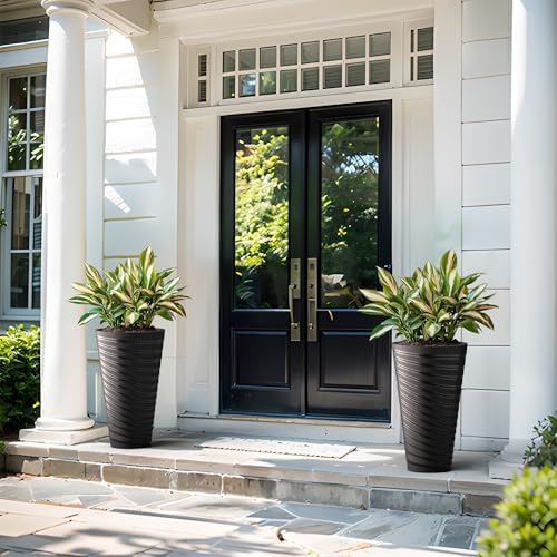 Kante Set of 2 Black Plastic Round Planters 23" Tall Home & Outdoor - Image 4
