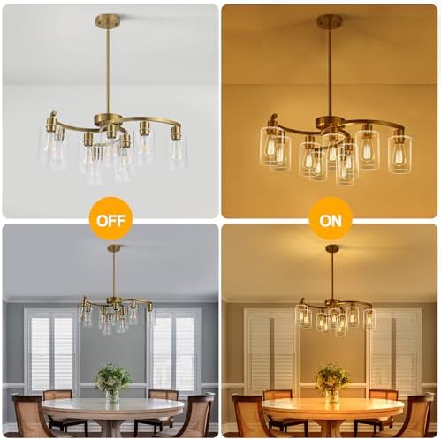 CNRATYE 9-Light Gold Glass Chandelier, Adjustable Height Dining Room Light Fixtures Over Table, Contemporary Hanging Chandelier for Kitchen Island Living Room Foyer Office, Clear Glass Shade - Image 5