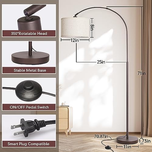 Seaside village Floor Lamp for Living Room, Arc Lamp with Adjustable Head, Modern Tall Lamp with On/Off Pedal Switch, Over Couch Standing Hanging Light for Reading, Bedroom, Office (Brown) - Image 2