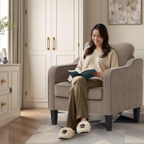 Accent Chairs Set of 2, Upholstered Living Room Chair with Side Pockets, Mid Century Modern Reading Chair for Bedroom, Comfy Armchair Single Sofa Side Chair for Office, Small Room, Brown - Image 3