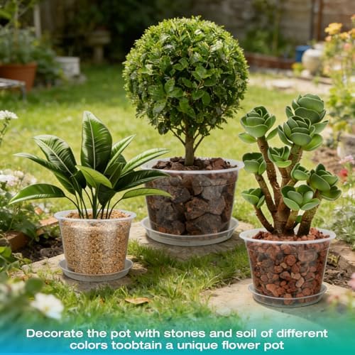 8 Inch Clear Nursery Pots with Drainage and Sacuers, 8 Pack Plastic Pots for Plants Indoor Outdoor, Large Clear Pots for Flowers, Succulents (8inx8pcs) - Image 6