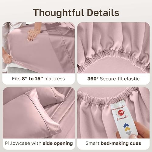 California Design Den 100% Cotton Sateen XL Twin Sheet Set, 3 Pcs, Mauve - Image 4