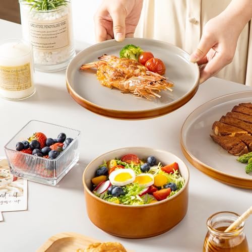 vancasso ONION Ceramic Plates and Bowls Sets, 18 Pieces Grey Dinnerware Sets for Kitchen, Reactive Glaze Dishes Set for 6, Dishwasher and Microwave Safe - Image 6