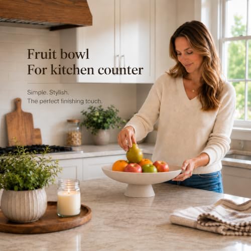 YMXYJM Modern Pedestal Decorative Bowl, Large Resin Fruit Bowl, Beige - Image 3