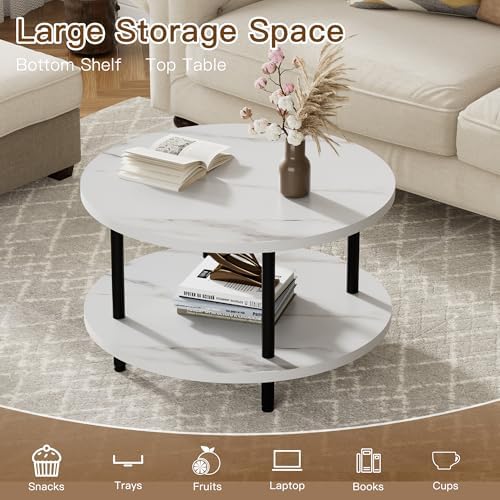 FAMIDGE Round Coffee Table, 23.6" White Circle Coffee Table for Living Room - Image 4
