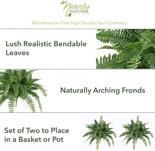 Nearly Natural 40 in Artificial Boston Fern Indoor Plant (Set of 2) - Image 5