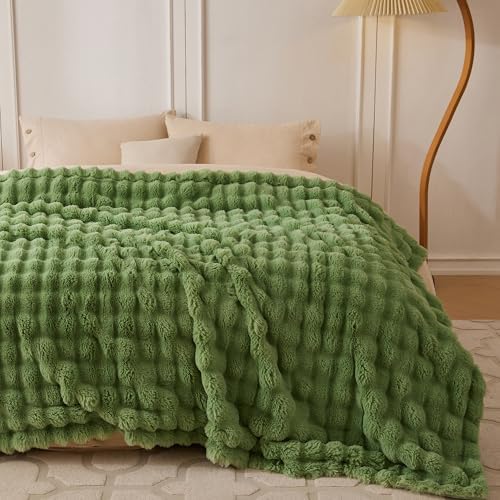COOVA Soft Bubble Faux Fur Throw Blanket, 60"x80", Light Green - Image 2