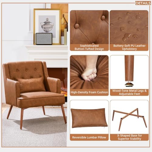Yaheetech Accent Chairs Set of 2, Mid-Century Modern Armchairs, Retro Brown - Image 5