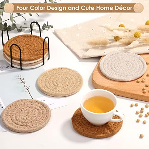 Mckanti 8 Pack Absorbent Coasters with Holder, 4 Colors Minimalist Home Decor, 4.3 Inches - Image 2