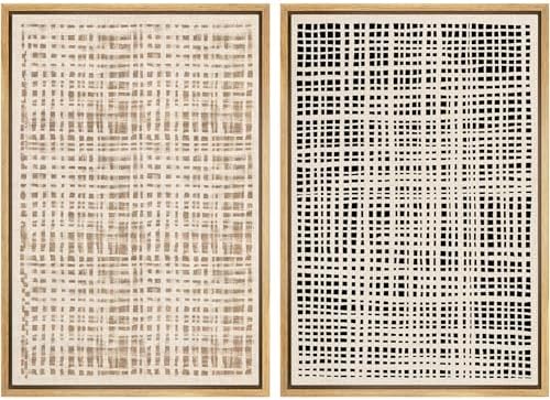SIGNWIN Framed Canvas Print Wall Art Set Neutral Grid Illustrations Modern Art Rustic Colorful Ultra for Living Room, Bedroom, Office - 24"" x36 x2 Natural by SIGNWIN