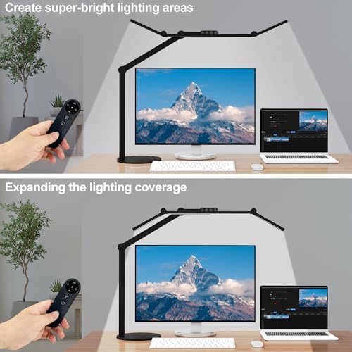 Micomlan Architect Desk Lamp with Remote Control, Adjustable Led Desk Light for Home Office with Base, 24W Bright Auto Dimming Table Light Rotatable Office Lamp with Swing Arm for Computer Cafting - Image 2