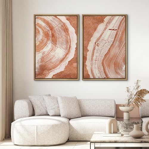 SIGNWIN Framed Canvas Print Wall Art Set Orange Closeup Wood Tree Ring Details Nature Wilderness Illustrations Modern Art Rustic Colorful Ultra for Living Room, Bedroom, Office - 16"" x24 x2 Natural - Image 2