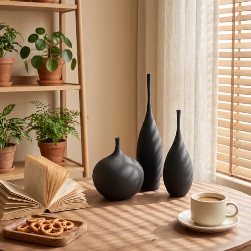 Black Ceramic Vases Set of 3, Modern Boho Vases for Centerpiece Decor, Matte Minimalist Decorative Vases for Home Decor, Living Room, Bookshelf, and Entryway Table Decor - Image 5