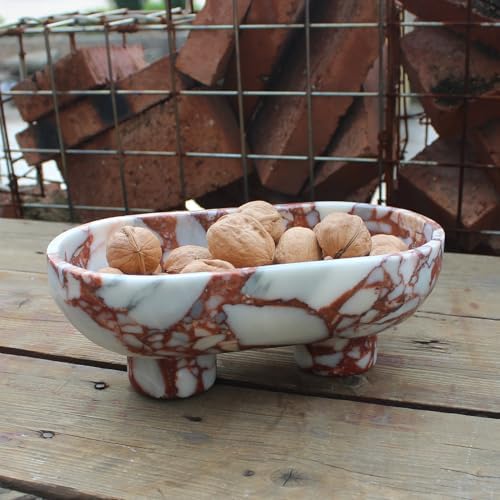 Nawgnail Natural Oval Calacatta Red Marble Fruit Bowl for Kitchen Counter 10", Large Decorative Bowl Two-Legs for Home Decor, Fruits Holder For Dining Table - Kitchen Organization - Image 6