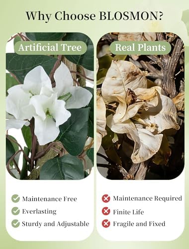 BLOSMON 5ft Bougainvillea Artificial Trees for Outdoor Porch Decor, White - Image 2