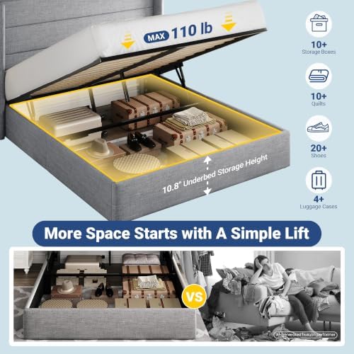 Allewie Full Size Lift Up Hydraulic Storage Bed Frame Light Grey - Image 3