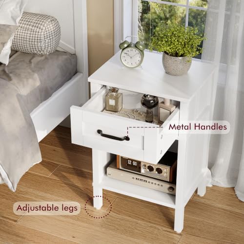 White Farmhouse Nightstand with Drawer, Small Wooden Bedside Table, White Marden End Table, Bedroom Side Table with Storage, Wooden Night Stand LET512WW - Image 4