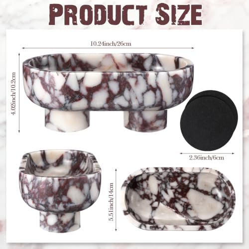 Junkin 10 Inch Natural Calacatta Viola Marble Fruit Bowl for Kitchen Counter, Two Legged Oval Decorative Marble Serving Tray for Dining Table Home Decoration, Luxury Entryway Catchall Stone Organizer - Image 3