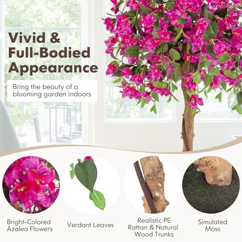 Goplus 53” Bougainvillea Artificial Tree, 2 Pack Faux Silk Flower Tree in Pot w/ 576 Flowers, 288 Leaves, Tall Fake Floor Plant, Artificial Plants for Indoor Outdoor Bedroom Living Room Decor - Image 4