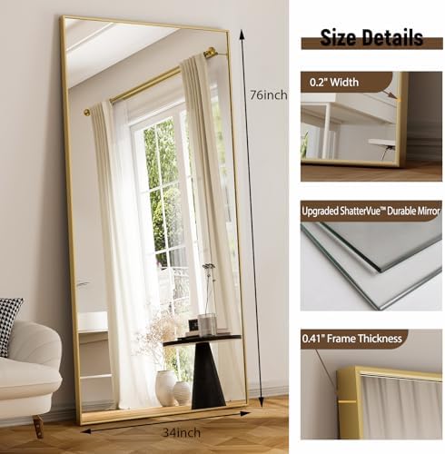 GLSLAND 76"x34" Full Length Mirror Large Rectangle Full Body Mirror, Gold - Image 5