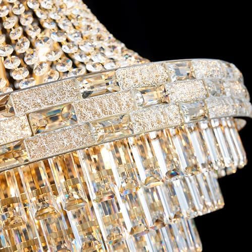 25-Light Gold Crystal Chandelier, 3-Layer High Ceiling Hanging Chandeliers Modern Large Chandeliers Light Fixture for High Ceilings,Entryway,Foyer,Staircase,Hallway,Living Room(H60 x D31) - Image 4