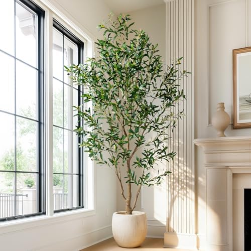 7FT Artificial Olive Tree with Realistic Leaves & Natural Trunk, Faux Silk Olive Plant in White Planter, Tall Fake Tree for Modern Home Office Living Room Entryway Corner Decor, Maintenance Free - Image 5