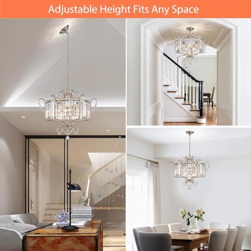 Modern Crystal Chandelier for Dining Room 24" Brushed Nickel Light Fixtures 6-Light Farmhouse Pendant Lighting for Kitchen Island Bedroom Hallway Entryway - Image 5