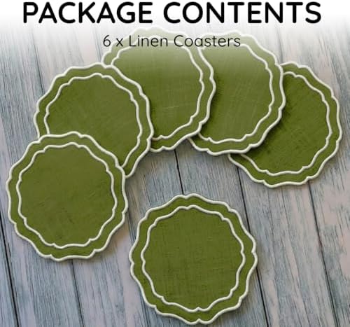 Linen Coasters for Drinks, Set of 6, 4.5 inch, Fern - Image 2