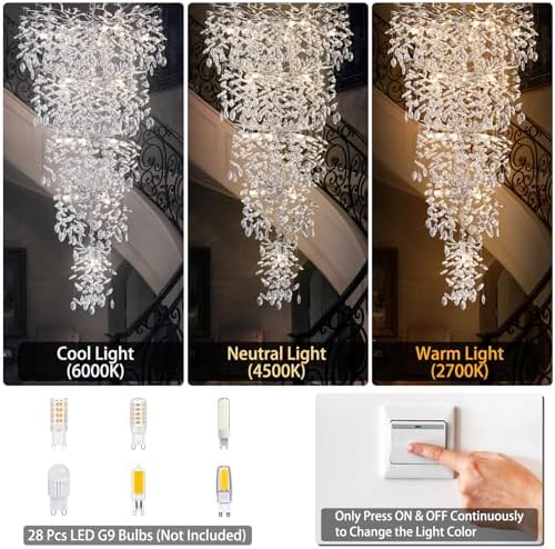 118" Large Crystal Chandelier for High Ceiling, 28-Light Silver Tree Branch Chandelier for High Ceilings, Staircase, Foyer, Entryway, Living Room, Luxury Long K9 Crystal Raindrop Tiered Chandeliers - Image 5