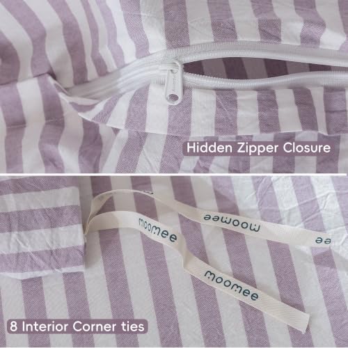 MooMee Striped Duvet Cover Set 100% Washed Cotton Linen Like King - Image 6